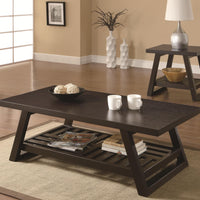 Transitional Style Coffee Table With Open Bottom Shelf And Flared Legs, Brown
