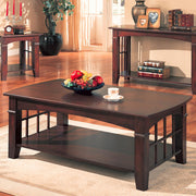 Transitional Solid Wooden Coffee Table With Open Bottom Shelf, Cherry Brown