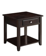 Wooden End Table With Drawer and Bottom Shelf, Walnut Brown