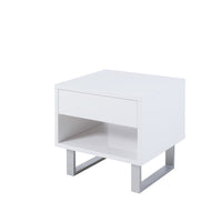 Contemporary Storage End Table With Metallic Base, Glossy White