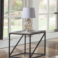 Industrial Style Minimal End Table With Wooden Top And Metallic Base, Gray