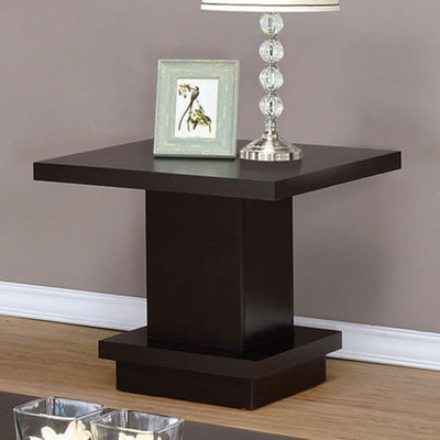 Contemporary End Table With Pedestal Base, Cappuccino Brown