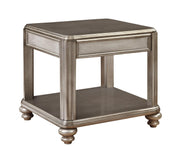 Wooden End Table With Bottom Shelf, Metallic Platinum Silver Gray