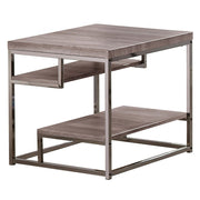 Contemporary Style Wooden Metallic End Table With Two Shelves, Gray
