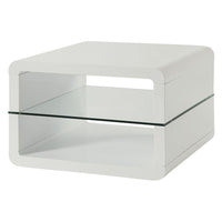 Modern End Table With Rounded Corners & Clear Tempered Glass Shelf, White