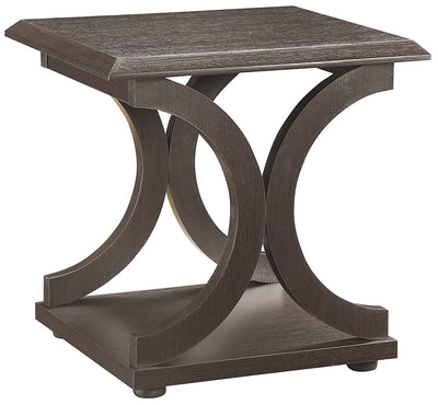 Contemporary Style CShaped End Table With Open Shelf & Tabletop, Espresso Brown
