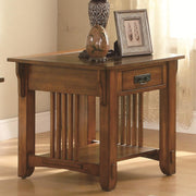 Transitional Style Slated Wooden End Table With Drawer And An Open Shelf, Brown