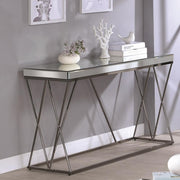 Modern Mirrored Sofa Table With Double X framed Base , Nickel Black
