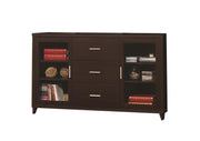 Modern & Minimal Style TV Console With Multi Shelves & Drawers, Cappuccino Brown