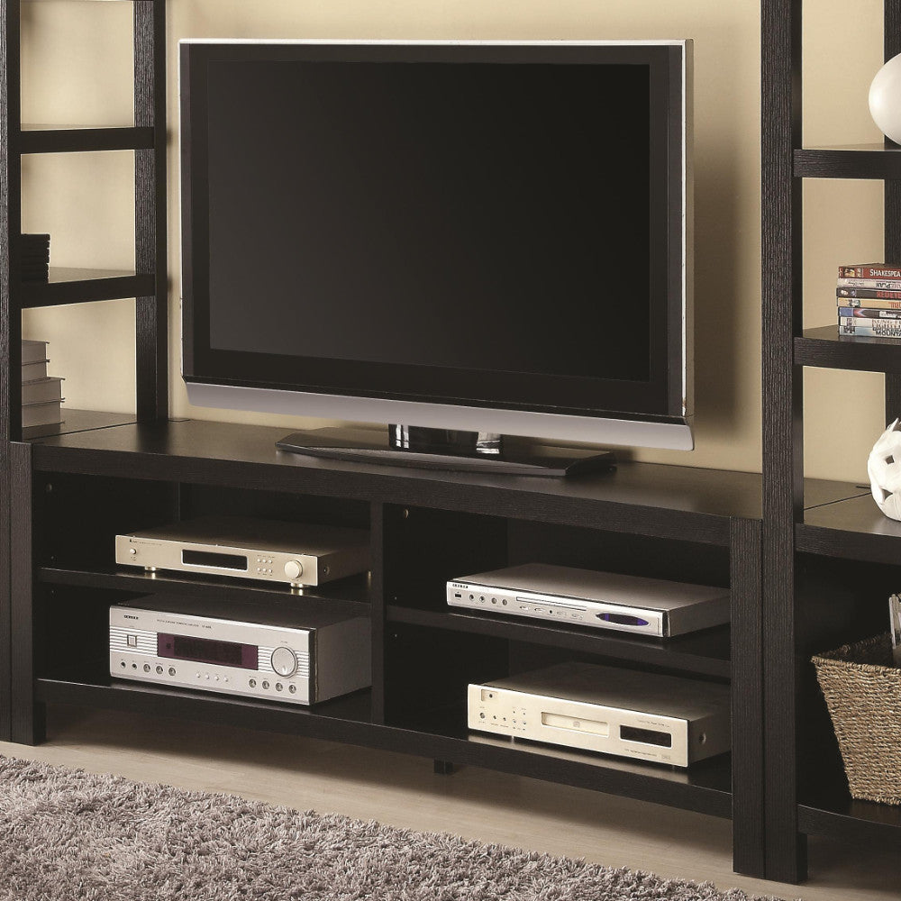 Minimal Style Wooden TV Console With Multi Storage, Cappuccino Brown