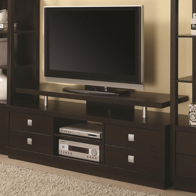 Minimal Style Wooden TV Console With Multi Storage, Cappuccino Brown