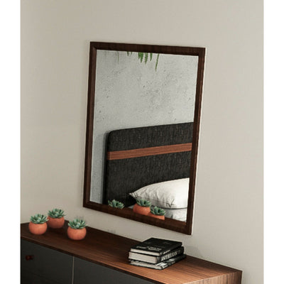 Rectangular Wooden Framed Mirror in Transitional Style, Walnut Brown