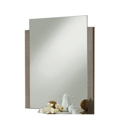 Vertically Wooden Framed Mirror In Contemporary Style, Gray