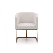 Fabric Upholstered Dining Chair with Cantilever Steel Base, White and Gold