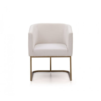 Fabric Upholstered Dining Chair with Cantilever Steel Base, White and Gold