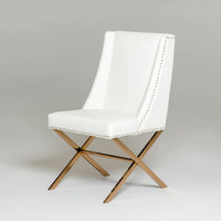 Leatherette Wingback Design Dining Chair with Trestle Steel Base, White and Gold