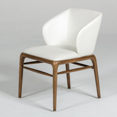 Leatherette Upholstered Wingback Design Chair with Wooden Legs and Bar Support, White and Brown