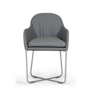 Leatherette Upholstered Dining Chair with Interlaced Metal Base, Gray