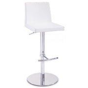 Leatherette Upholstered Bar Stool with Steel Adjustable Height Base, White and Silver