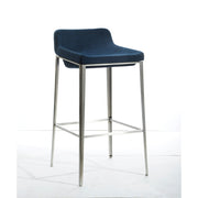 Fabric Upholstered Metal Bar Stool, Blue and Silver