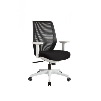 Polyester Upholstered Swivel office Chair with T Shaped Armrests, Black and White