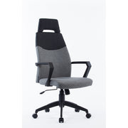 Fabric Upholstered office Chair with Loop Armrests and Polygon Headrest, Gray and Black