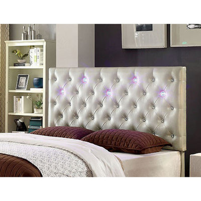 Leatherette Upholstered Wooden King Size Headboard With LED, White