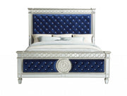 84" X 90" X 72" Blue Velvet Wood Mirror Upholstered (Hbfb) King Bed