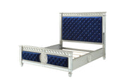 68" X 90" X 72" Blue Velvet Wood Mirror Upholstered (Hbfb) Queen Bed