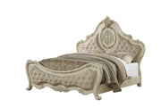 73" X 89" X 76" Beige Linen Antique White Wood Upholstery Queen Bed