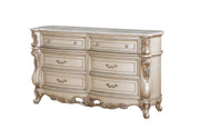 21" X 72" X 41" Antique White Wood Dresser w-Marble Top