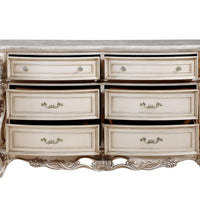 21" X 72" X 41" Antique White Wood Dresser w-Marble Top