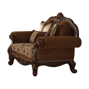37" X 48" X 44" Fabric Cherry Oak Upholstery Wood Leg-Trim Chair w-2 Pillows