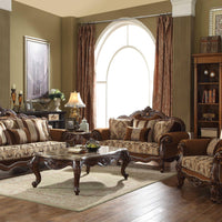 37" X 48" X 44" Fabric Cherry Oak Upholstery Wood Leg-Trim Chair w-2 Pillows