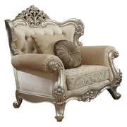 39" X 50" X 49" Fabric Champagne Upholstery Wood Leg-Trim Chair w-2 Pillows