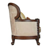 37" X 46" X 49" Fabric Dark Walnut Upholstery Wood Leg-Trim Chair w-2 Pillows