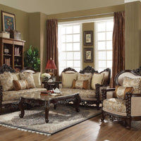 37" X 46" X 49" Fabric Dark Walnut Upholstery Wood Leg-Trim Chair w-2 Pillows