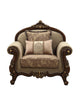 38" X 49" X 45" Fabric Walnut Upholstery Wood Leg-Trim Chair w-2 Pillows