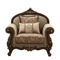 38" X 49" X 45" Fabric Walnut Upholstery Wood Leg-Trim Chair w-2 Pillows