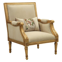 33" X 32" X 41" Fabric Antique Gold Upholstery Wood Leg-Trim Accent Chair & Pillow