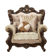 36" X 45" X 51" Fabric Walnut Upholstery Wood Leg-Trim Chair w-2 Pillows