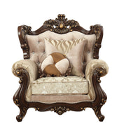 36" X 45" X 51" Fabric Walnut Upholstery Wood Leg-Trim Chair w-2 Pillows