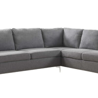 78" X 100" X 35" Gray Fabric Upholstery Metal Leg Sectional Sofa