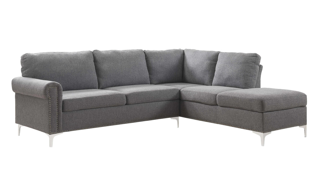 78" X 100" X 35" Gray Fabric Upholstery Metal Leg Sectional Sofa