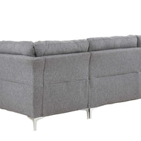 78" X 100" X 35" Gray Fabric Upholstery Metal Leg Sectional Sofa