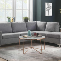 78" X 100" X 35" Gray Fabric Upholstery Metal Leg Sectional Sofa
