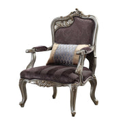 29" X 27" X 43" Velvet Antique Platinum Upholstery Poly-Resin Chair w-1 Pillow