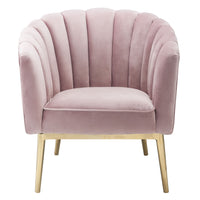 31" X 32" X 34" Pink Velvet Gold Upholstery Wood Accent Chair