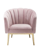 31" X 32" X 34" Pink Velvet Gold Upholstery Wood Accent Chair