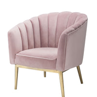 31" X 32" X 34" Pink Velvet Gold Upholstery Wood Accent Chair